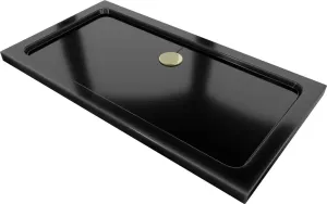 MEXEN/S - Flat sprchová vanička obdĺžniková slim 130 x 70, čierna + zlatý sifón 40707013G