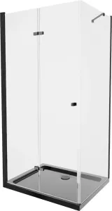 MEXEN/S - Lima sprchový kút zalamovacie dvere 90 x 100, transparent, čierny + Flat čierna vanička so sifónom 856-090-100-70-00-4070B