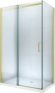MEXEN/S - Omega obdĺžnikový sprchový kút 140x80, transparent, zlatý + vanička 825-140-080-50-00-4010