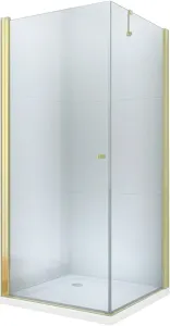 MEXEN/S - Pretoria otváracia sprchovací kút 80x80, sklo transparent, zlatý + vanička 852-080-080-50-00-4010