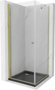MEXEN/S - Pretória sprchovací kút 100x100, transparent, zlatá + sprchová vanička vrátane sifónu 852-100-100-50-00-4070G