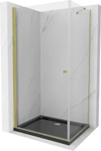 MEXEN/S - Pretória sprchovací kút 100x80, transparent, zlatá + sprchová vanička vrátane sifónu 852-100-080-50-00-4070G