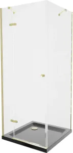 MEXEN/S - Roma sprchovací kút 80x80, transparent, zlatá + čierna vanička so sifónom 854-080-080-50-00-4070G
