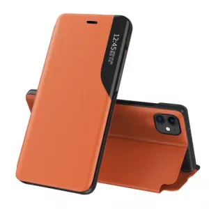 MG Eco Leather View knižkové puzdro na iPhone 13 mini, oranžové
