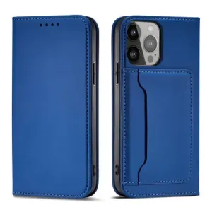 MG Magnet Card knižkové kožené puzdro na iPhone 13 Pro Max, modré