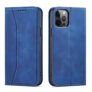MG Magnet Fancy knižkové kožené puzdro na iPhone 12 Pro Max, modré
