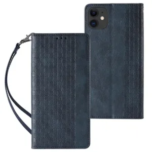 MG Magnet Strap knižkové kožené puzdro na iPhone 12, modré