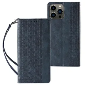 MG Magnet Strap knižkové kožené puzdro na iPhone 12 Pro, modré