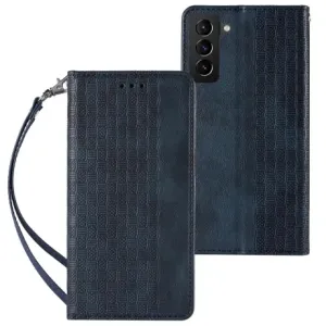 MG Magnet Strap knižkové kožené puzdro na Samsung Galaxy S22, modré