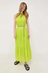 Bavlnené šaty MICHAEL Michael Kors zelená farba, maxi, áčkový strih