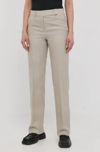 Ľanové nohavice MICHAEL Michael Kors dámske, béžová farba, široké, vysoký pás #212221
