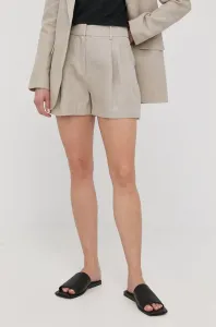 Ľanové šortky MICHAEL Michael Kors dámske, béžová farba, jednofarebné, vysoký pás #212263