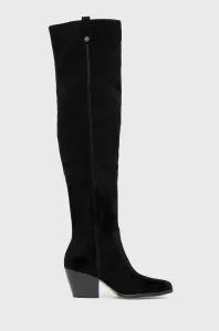 Semišové čižmy MICHAEL Michael Kors Harlow dámske, čierna farba, na podpätku, #251300