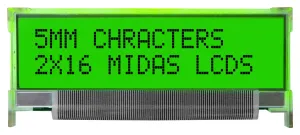 Midas Displays Mc21605L6Wk-Sptly Alphanumeric Display, Stn, 5.55Mm, Cob