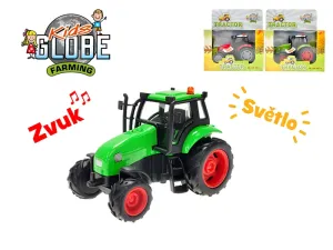 MIKRO TRADING - Kids Globe Farming traktor kov 11cm na zotrvačník na batérie so svetlom a zvukom 2farby v