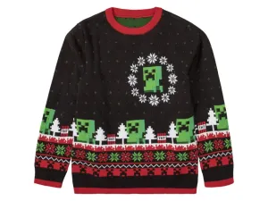 Minecraft Detský vianočný sveter (122/128, čierna)