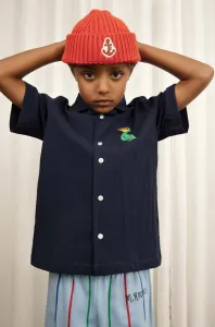 Detská bavlnená košeľa Mini Rodini tmavomodrá farba #8660242