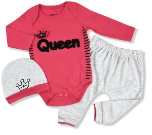 3dielny kojenecký set - Queen, ružový veľkosť.: 68-74regi