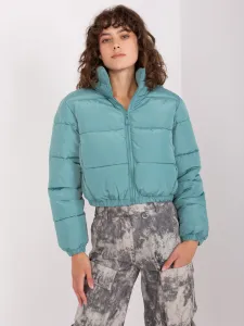 Krátka tyrkysová prešívaná zimná bunda pre ženy - L