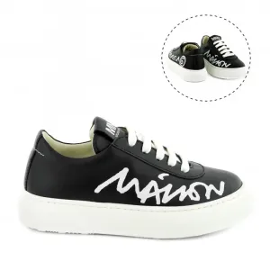 Tenisky Mm6 Contrasting Printed Logo Leather Lace-Up Low Sneakers Čierna 33