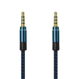AUX modro-čierny textilný 1.5m kábel 2x3.5mm jack (ECO balenie) #2700573
