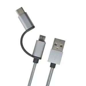 mobilNET dátový kábel 2v1, USB-C / micro USB, 1 m, 2.4A, sivý