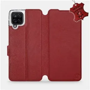 Flip puzdro na mobil Samsung Galaxy A12 – Tmavo červené – kožené – Dark Red Leather