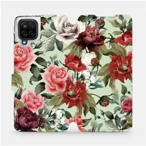 Flipové puzdro na mobil Samsung Galaxy A12 – MD06P Ruže a kvety na svetlo zelenom pozadí