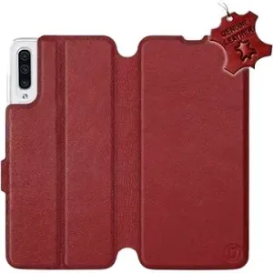 Flip puzdro na mobil Samsung Galaxy A50 – Tmavo červené – kožené – Dark Red Leather