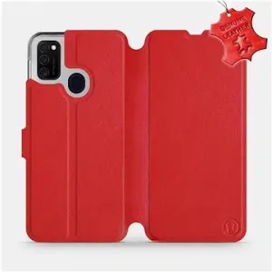 Flip puzdro na mobil Samsung Galaxy M21 – Červené – kožené – Red Leather