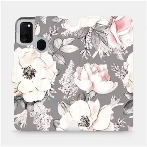 Flipové puzdro na mobil Samsung Galaxy M21 – MX06S Kvety na sivom pozadí