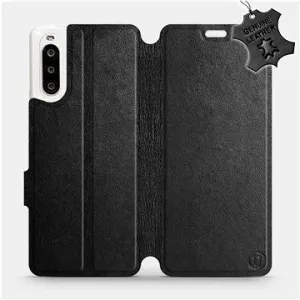 Flip puzdro na mobil Sony Xperia 10 II – Čierne – kožené – Black Leather