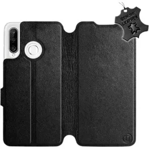 Flip puzdro na mobil Huawei P30 Lite – Čierne – kožené – Black Leather