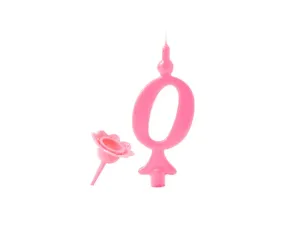 Narodeninová sviečka s kolíkovým stojanom - čísla ružová 0 - Modecor