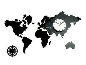 3D nalepovacie hodiny Continents čierno-biele