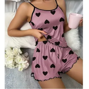 Krátke dámske pyžamo Hearts-Ružová/XL KP30574
