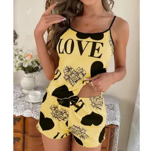 Krátke dámske pyžamo Love-Žltá/XL KP30760