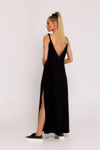 Čierne bavlnené maxi šaty na ramienka M791 #9275640