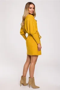 Žlté svetrové šaty s viazaním M631