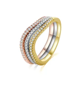 MOISS Elegantná tricolor sada strieborných prsteňov sa zirkónmi R00020 52 mm