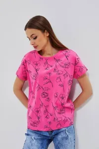 Cotton blouse with flowers - pink #4756408