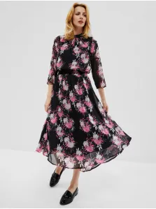 Ružovo-čierne dámske kvetované midi šaty Moodo #1065922
