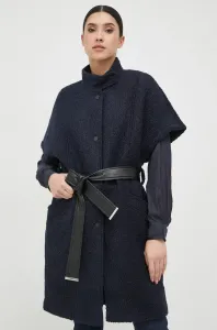 Vlnený kabát Morgan tmavomodrá farba, prechodný, oversize #7523988