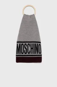 Vlnený šál Moschino šedá farba, vzorovaný #182115