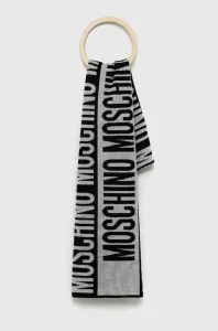 Vlnený šál Moschino šedá farba, vzorovaný #181414