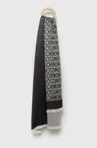 Hodvábny šál Moschino čierna farba, vzorovaný, M2777 30735 #265032