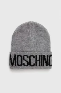 Vlnená čiapka Moschino šedá farba