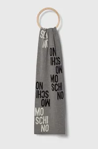 Vlnený šál Moschino šedá farba, vzorovaný #8749023