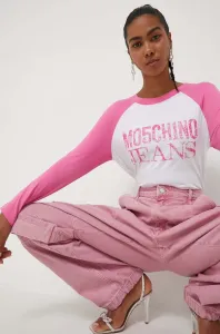 Bavlnené tričko s dlhým rukávom Moschino Jeans ružová farba