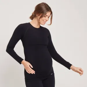 Dámske bezšvové tehotenské tričko MP s dlhými rukávmi – čierne - XS